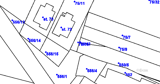 Parcela st. 75/12 v KÚ Tušovice, Katastrální mapa