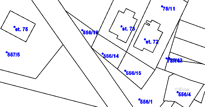 Parcela st. 556/14 v KÚ Tušovice, Katastrální mapa