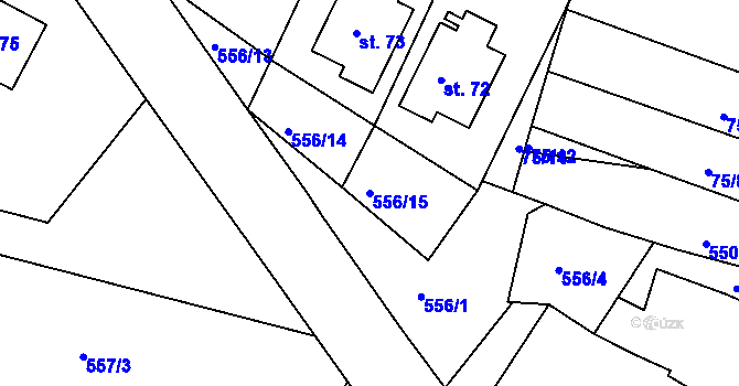 Parcela st. 556/15 v KÚ Tušovice, Katastrální mapa
