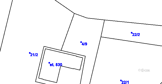 Parcela st. 4/9 v KÚ Tušovice, Katastrální mapa