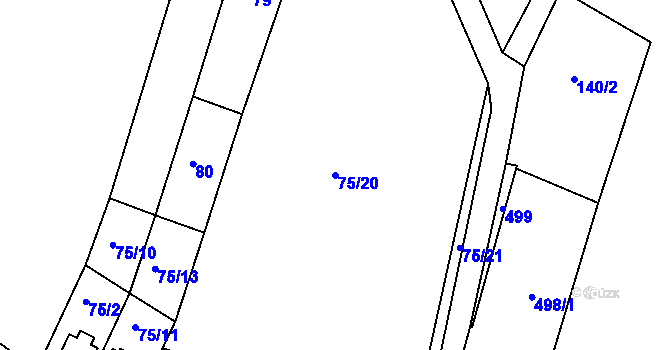Parcela st. 75/20 v KÚ Tušovice, Katastrální mapa