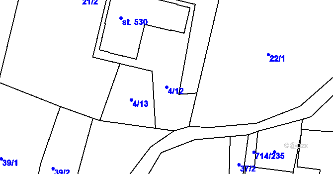 Parcela st. 4/12 v KÚ Tušovice, Katastrální mapa