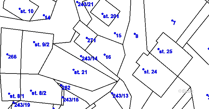 Parcela st. 16 v KÚ Svojšice u Choltic, Katastrální mapa
