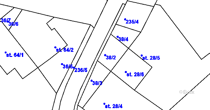 Parcela st. 38/2 v KÚ Svojšice u Choltic, Katastrální mapa