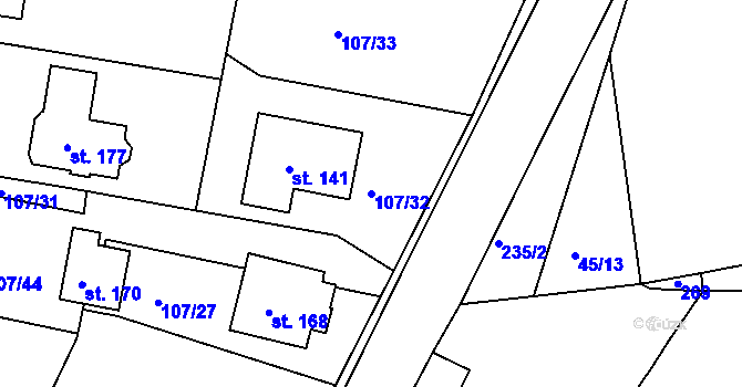 Parcela st. 107/32 v KÚ Svojšice u Choltic, Katastrální mapa
