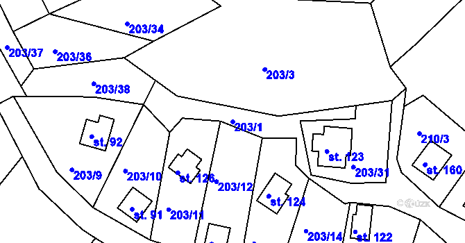 Parcela st. 203/1 v KÚ Svojšice u Choltic, Katastrální mapa