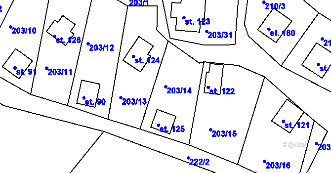 Parcela st. 203/14 v KÚ Svojšice u Choltic, Katastrální mapa