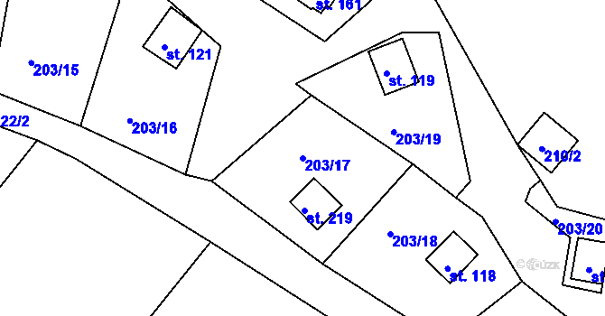 Parcela st. 203/17 v KÚ Svojšice u Choltic, Katastrální mapa