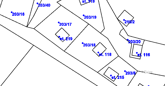 Parcela st. 203/18 v KÚ Svojšice u Choltic, Katastrální mapa