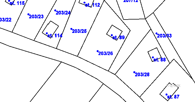 Parcela st. 203/26 v KÚ Svojšice u Choltic, Katastrální mapa