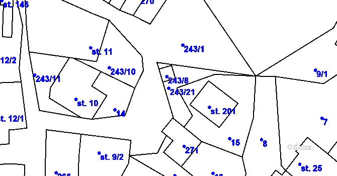 Parcela st. 243/21 v KÚ Svojšice u Choltic, Katastrální mapa