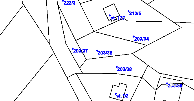 Parcela st. 203/36 v KÚ Svojšice u Choltic, Katastrální mapa
