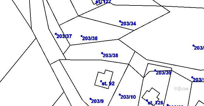 Parcela st. 203/38 v KÚ Svojšice u Choltic, Katastrální mapa