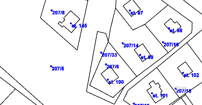 Parcela st. 207/33 v KÚ Svojšice u Choltic, Katastrální mapa