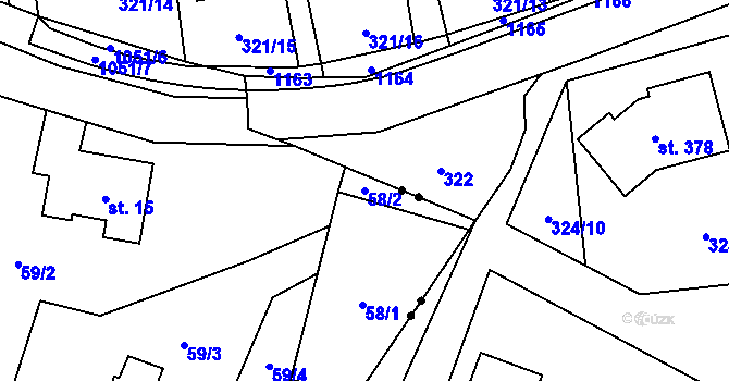 Parcela st. 58/2 v KÚ Holyně u Svojšína, Katastrální mapa