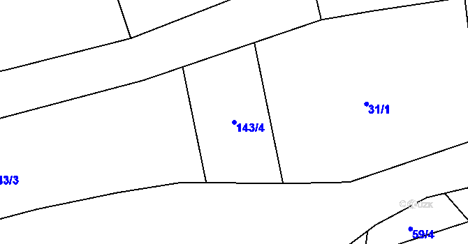 Parcela st. 143/4 v KÚ Řebří, Katastrální mapa