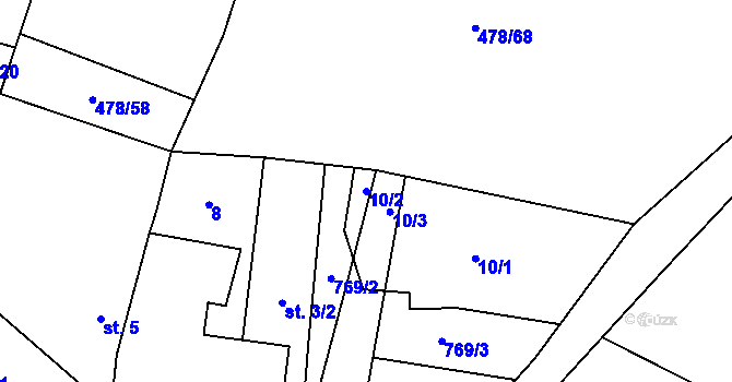 Parcela st. 10/2 v KÚ Řebří, Katastrální mapa