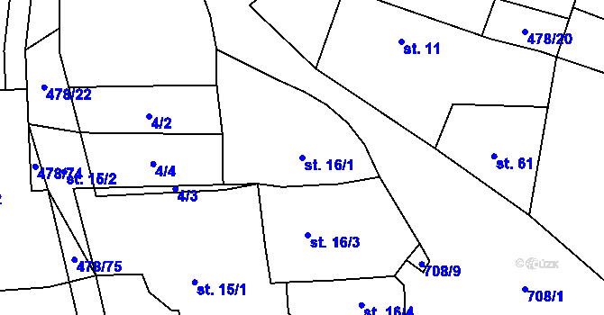 Parcela st. 16/1 v KÚ Řebří, Katastrální mapa