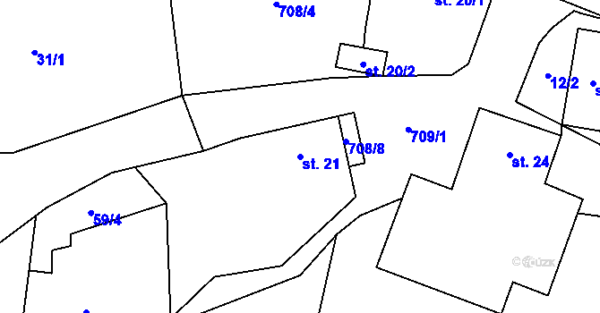 Parcela st. 21 v KÚ Řebří, Katastrální mapa