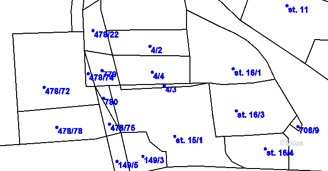 Parcela st. 4/3 v KÚ Řebří, Katastrální mapa