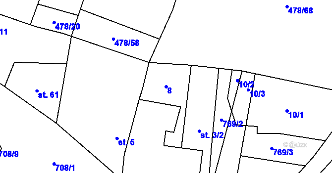 Parcela st. 8 v KÚ Řebří, Katastrální mapa