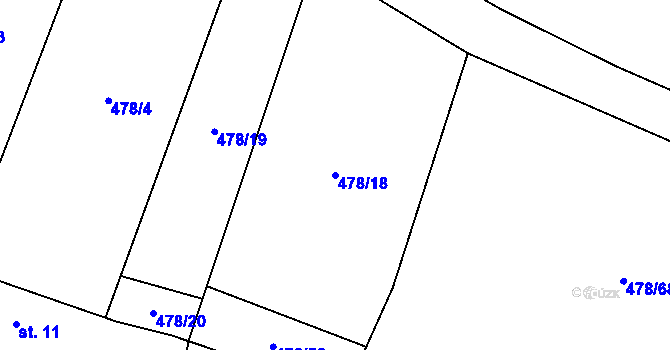 Parcela st. 478/18 v KÚ Řebří, Katastrální mapa