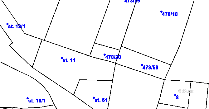 Parcela st. 478/20 v KÚ Řebří, Katastrální mapa