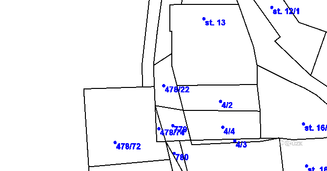Parcela st. 478/22 v KÚ Řebří, Katastrální mapa