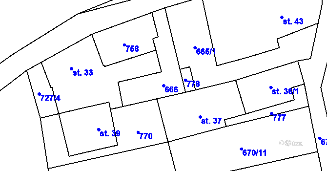 Parcela st. 666 v KÚ Řebří, Katastrální mapa