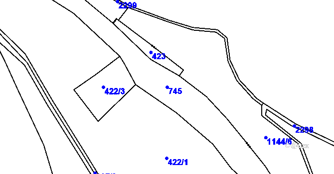 Parcela st. 745 v KÚ Řebří, Katastrální mapa