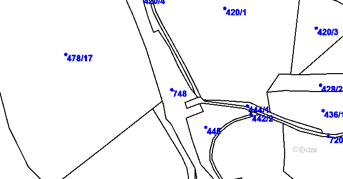 Parcela st. 748 v KÚ Řebří, Katastrální mapa