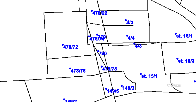 Parcela st. 780 v KÚ Řebří, Katastrální mapa