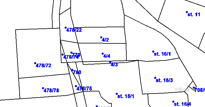 Parcela st. 4/4 v KÚ Řebří, Katastrální mapa
