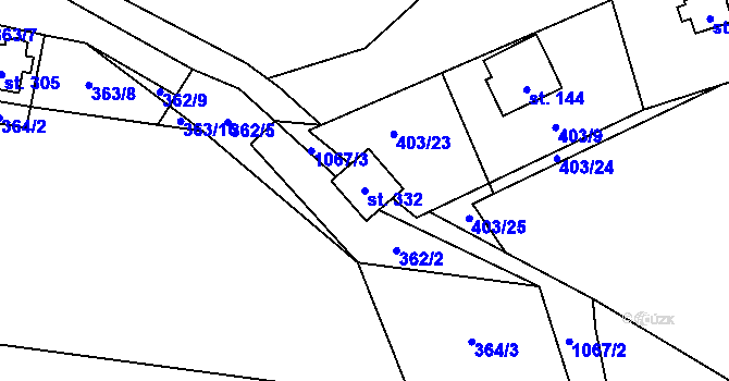 Parcela st. 332 v KÚ Svojšín, Katastrální mapa