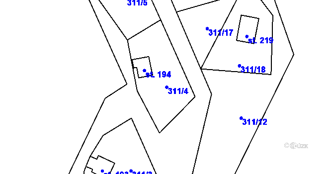 Parcela st. 311/4 v KÚ Svojšín, Katastrální mapa