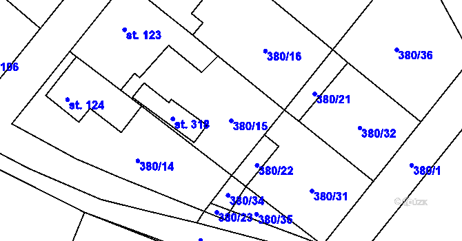 Parcela st. 380/15 v KÚ Svojšín, Katastrální mapa