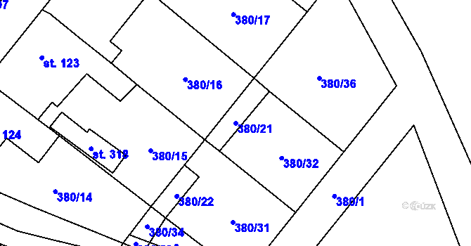 Parcela st. 380/21 v KÚ Svojšín, Katastrální mapa