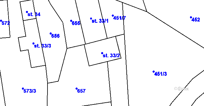 Parcela st. 33/2 v KÚ Svojšovice, Katastrální mapa