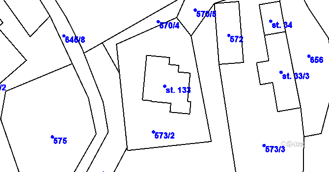 Parcela st. 133 v KÚ Svojšovice, Katastrální mapa