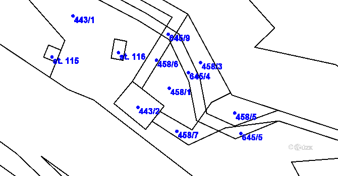 Parcela st. 458/1 v KÚ Svojšovice, Katastrální mapa