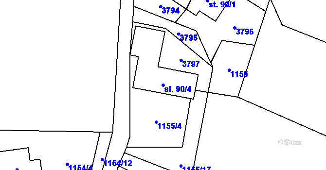 Parcela st. 90/4 v KÚ Svor, Katastrální mapa