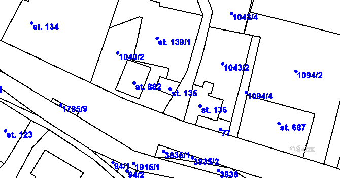 Parcela st. 135 v KÚ Svor, Katastrální mapa