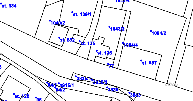 Parcela st. 136 v KÚ Svor, Katastrální mapa