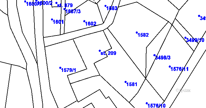 Parcela st. 209 v KÚ Svor, Katastrální mapa