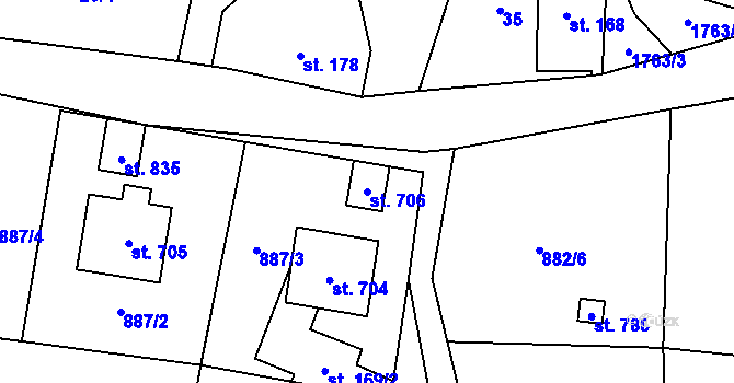 Parcela st. 706 v KÚ Svor, Katastrální mapa