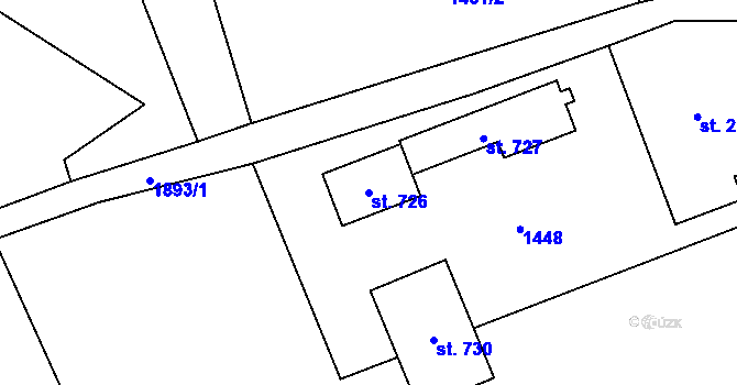 Parcela st. 726 v KÚ Svor, Katastrální mapa