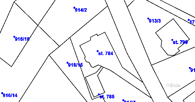 Parcela st. 784 v KÚ Svor, Katastrální mapa