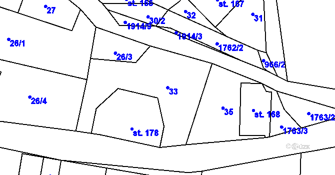Parcela st. 33 v KÚ Svor, Katastrální mapa
