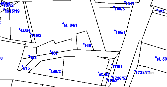 Parcela st. 166 v KÚ Svor, Katastrální mapa