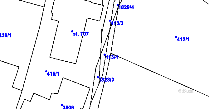 Parcela st. 413/4 v KÚ Svor, Katastrální mapa